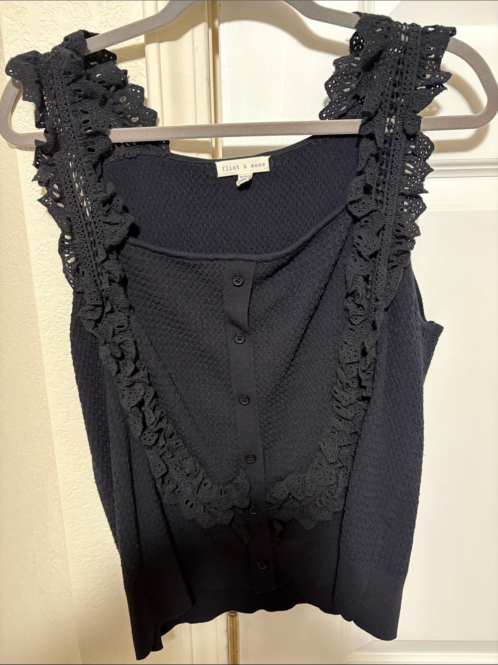 Flint & Moss Black Ruffle-Trim Knit Tank